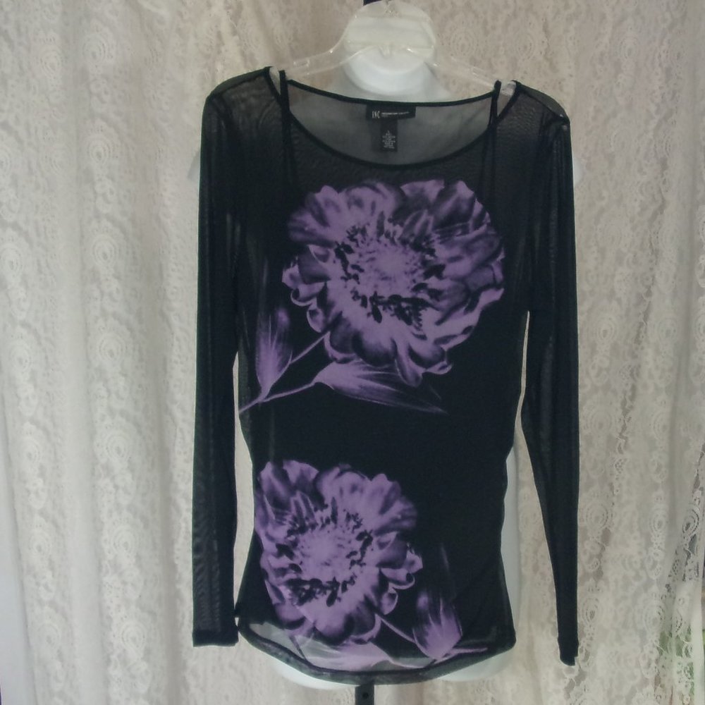 Inc International Concept Top Knit Net Top with Cami Black and Purple
